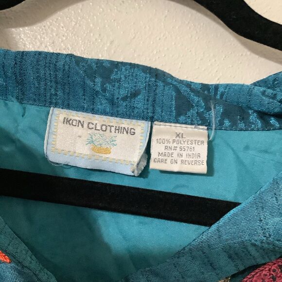 Lagenlook Oversized Embroidered Teal Artsy Boho Hippie Button Up Shacket XL - Picture 4 of 12